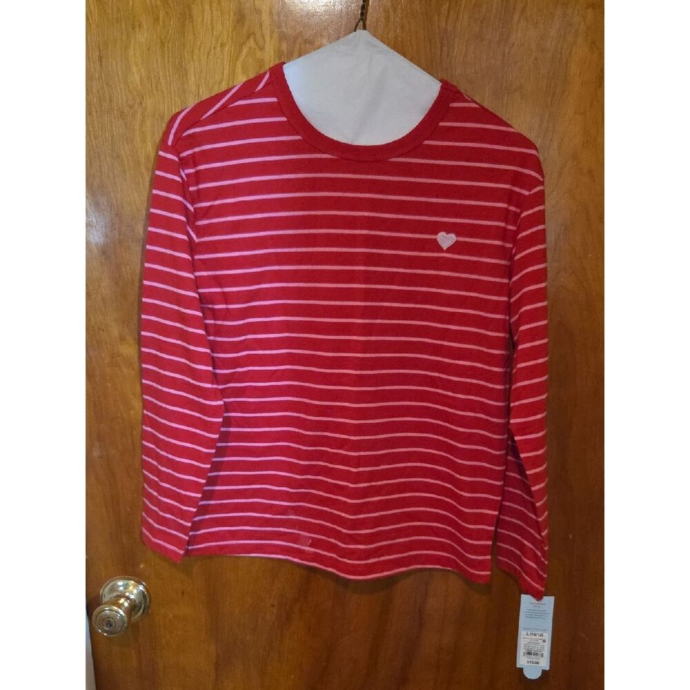 Cat & Jack Red and Pink Striped Long-Sleeve Tee with Heart Accent